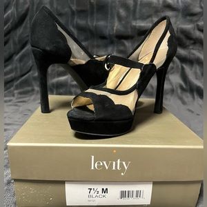 Levity Black Suede And Mesh Mary Jane heels